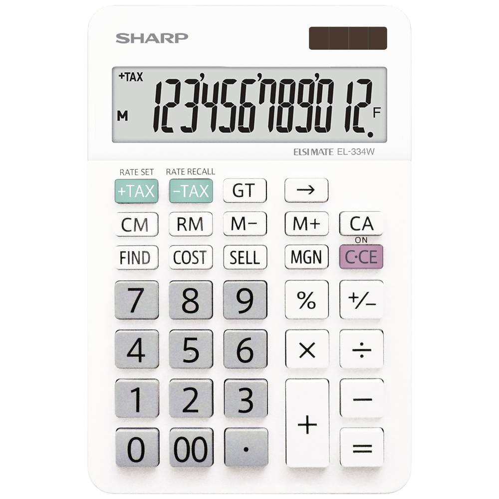 Calculatrice bureau Sharp EL-334W écran 12 chiffres solaire et pile pour comptable