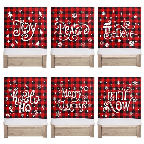 6PCS Coprisedia Natalizio Decorazione,Rosso e Nero Bufalo Plaid Sedia Natalizia Slip... - Foto 1 di 7