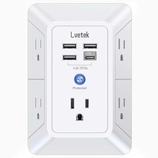 5-Outlet Power Strip with 4 USB Ports  Surge Protection - White, ETL Listed