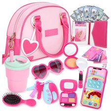 Little Girls Purse, Kids Toy Purse with Pretend Makeup, Play Purse for Pink
