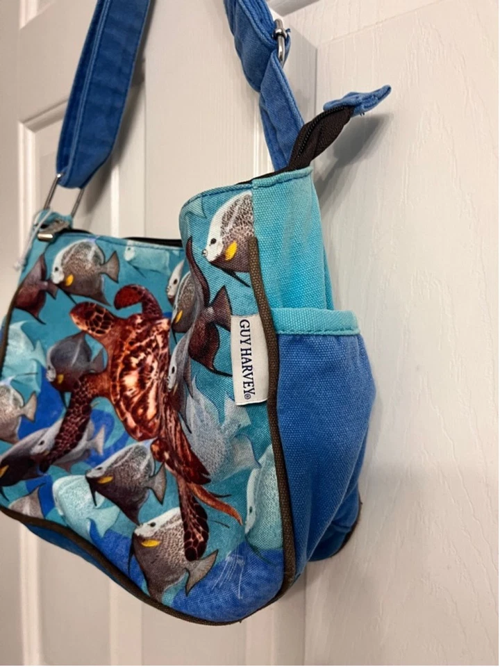 Bolso de hombro unisex Guy Harvey Tropical Fish & Turtle azul/bronceado talla única Foto 2 de 4