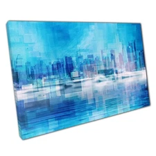 Modern Blue Geometric Cityscape Canvas Print: Abstract Urban Wall Art for Home