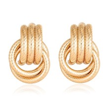 Gold Statement Geometric Earrings for Women Chunky Gold Knot Drop Dangle Earring