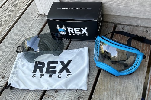 Rex Specs V2 sz L Dog Goggles Eye Protection Neon Blue Clear & Smoke Lens *READ*