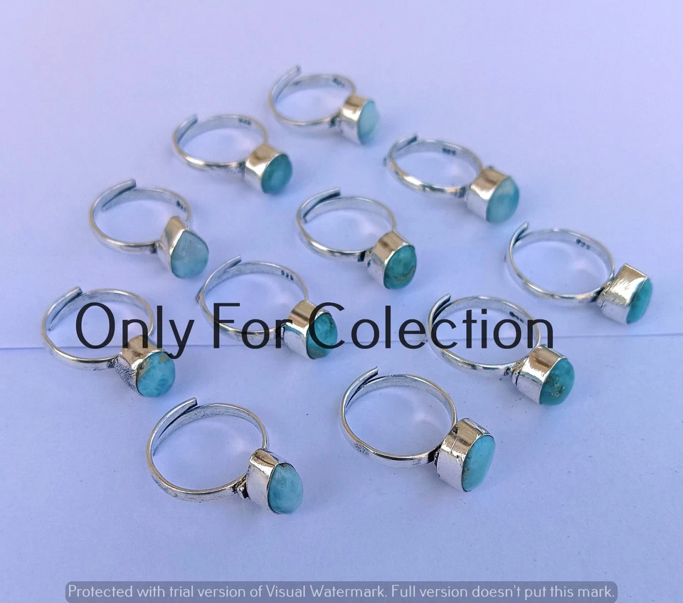 Blue Larimar Gemstone Ring Lot 925 Sterling Silver Plated Festival Jewelry - Image 2 of 3