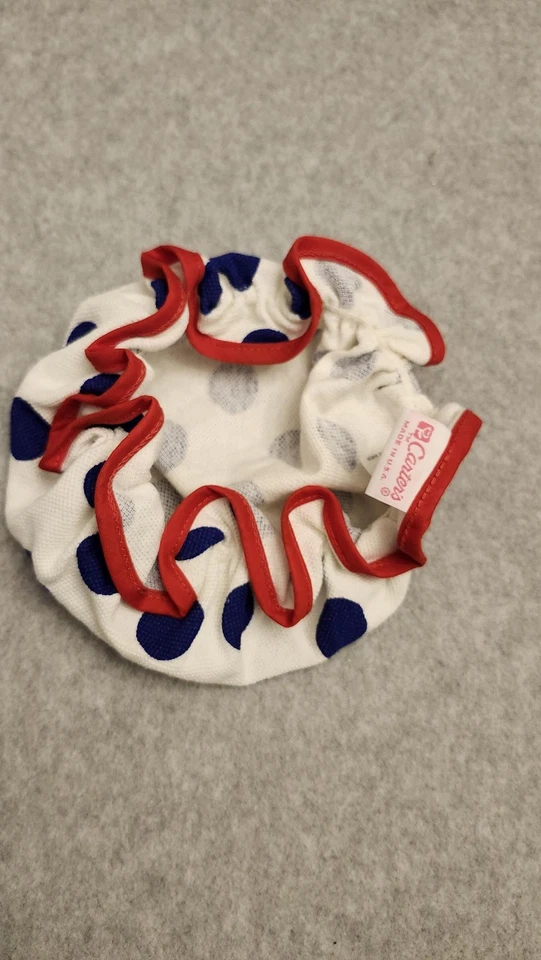 De Colección Carters Gorro Bebé Niñas 9 Meses Blanco Azul Lunares Borde Rojo EE. UU. Años 80 Foto 2 de 4