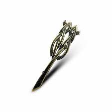 Scottish Celtic Wavy Loop 4  Brass Antique Finish Kilt Pin