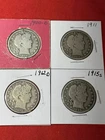 4) Barber Half Dollars 90% Silver, 1900o, 1912d, 1911, And 1915s