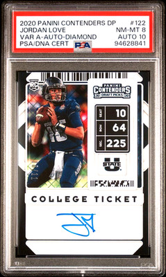 2020 Contenders DP Jordan Love #10/11 Variation Diamond Rookie PSA 8 Auto PSA 10