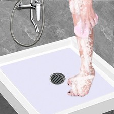 21" x 21" White Non Slip Shower Bathtub Mat Square Bath Tub with Drain Cut Out