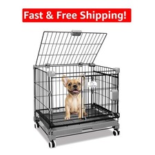 Ventilated 24'' Puppy Crate with Double Doors  Removable Tray - Modern Pet Home