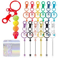 24 Pcs Beadable Keychains Bars Bulk - 12 Colorful DIY Metal Beaded Keychain Maki