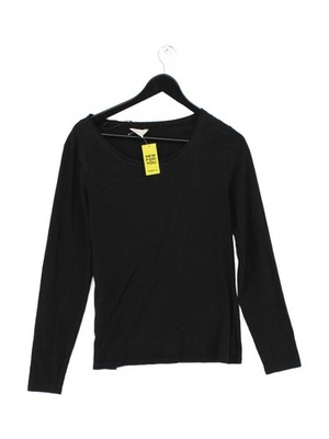 Monsoon Women's Top L Black 100% Cotton Long Sleeve Round Neck Basic