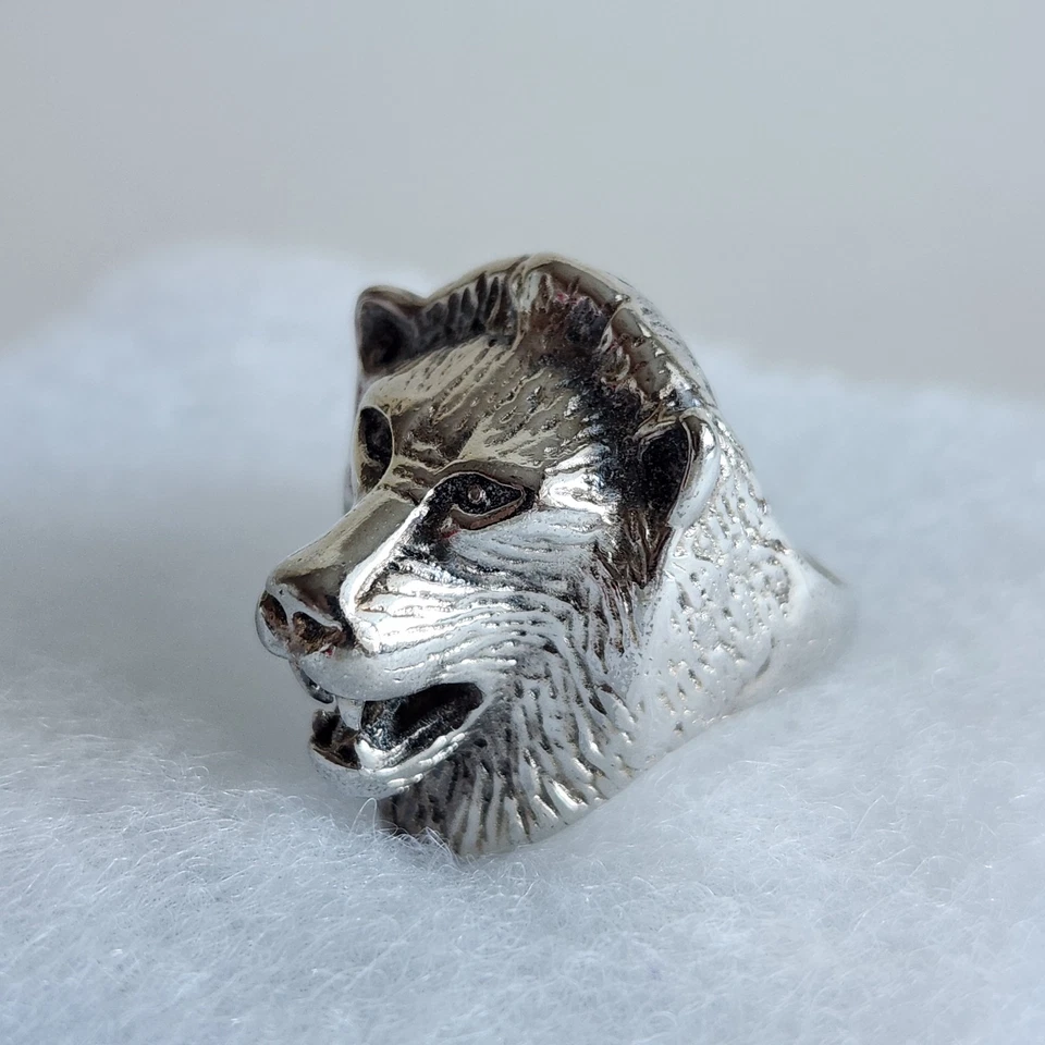 Vintage Sterling Silver Lion Head Ring – G+S Signed – Size 10, 19.8g - Image 2 of 4