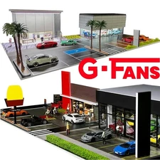 1/64 Diorama Car Garage Model LED Street Gas Station Building Display Model Gift