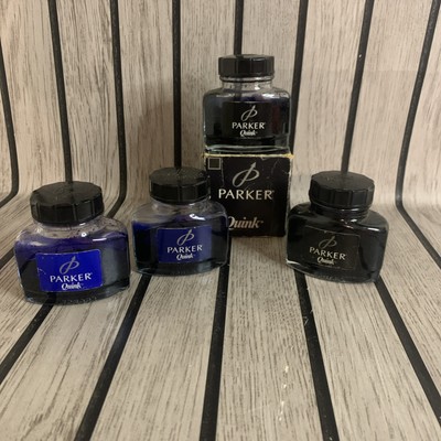Vintage Parker Quink Blue/Black 2fl Oz 57cc (57ml) Ink Bottle Bundle Of 4