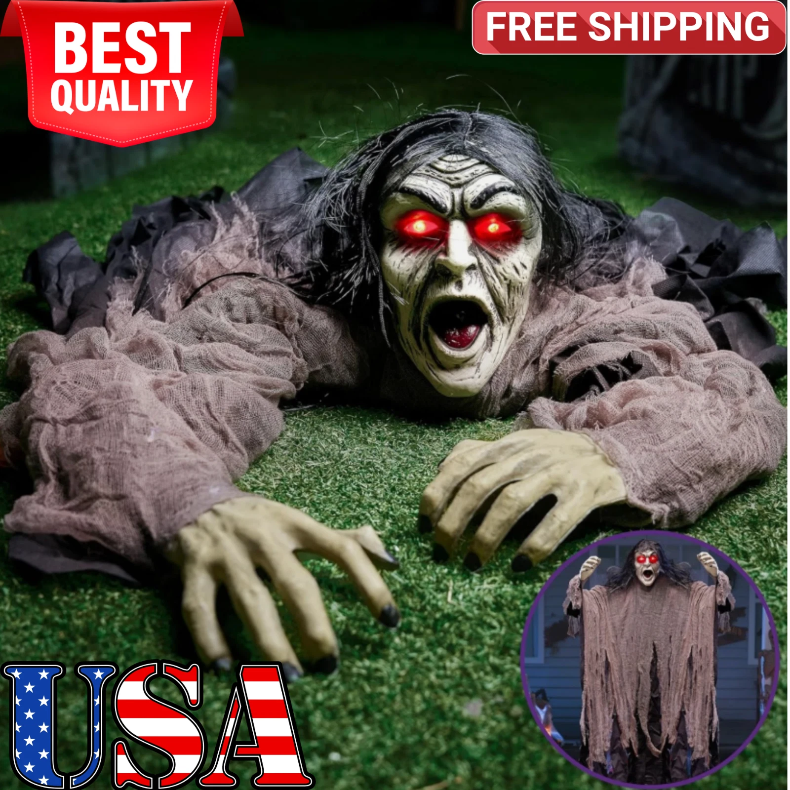 Outdoor Halloween Zombie Groundbreaker Decoration Scary Hanging Graveyard Prop