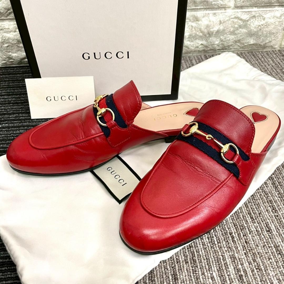 APL GUCCI Sandali Mules Frat Horsebit linea Sherry pelle rosso EU38 US8 90701c