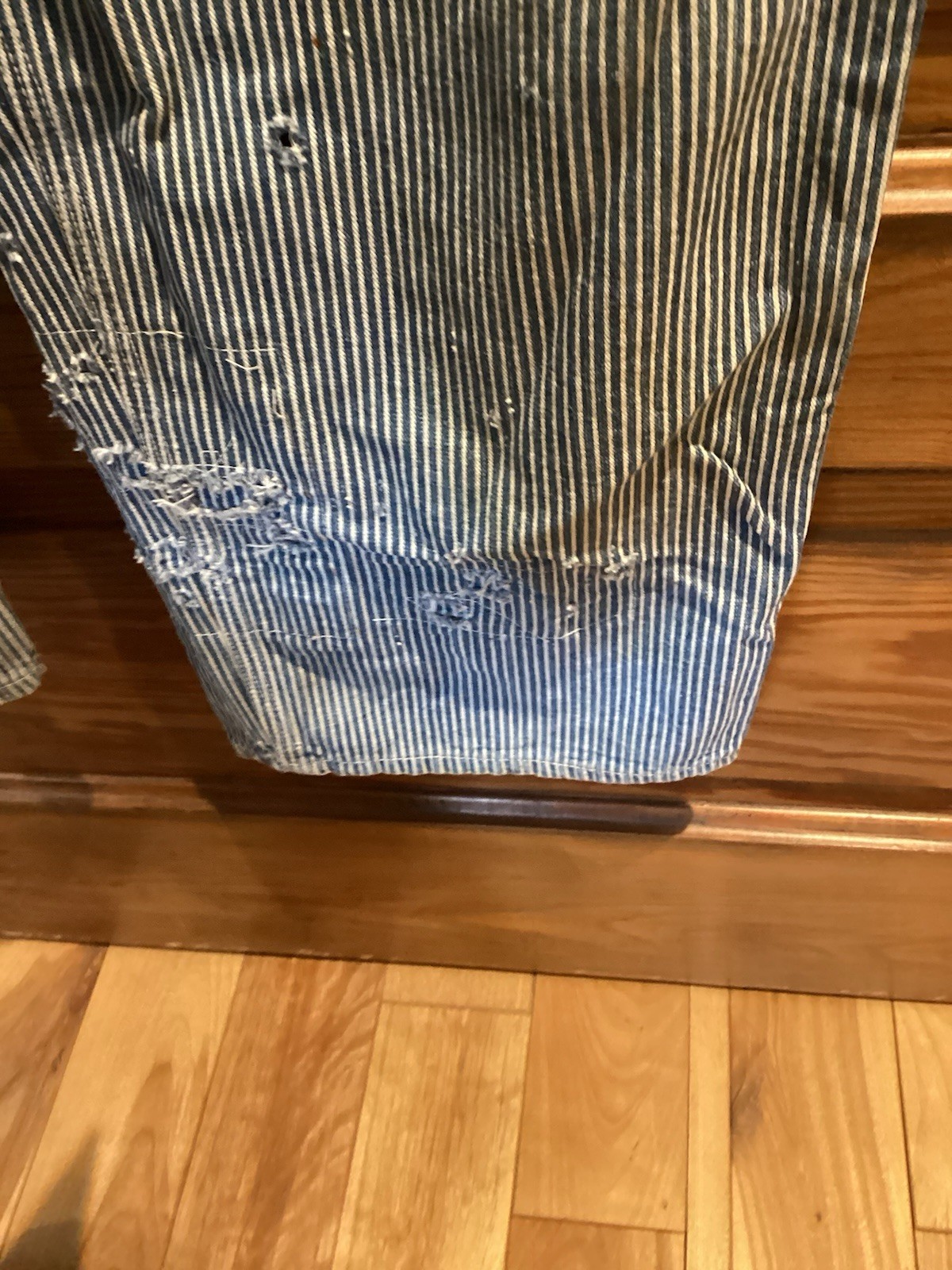 Vintage Lee Destructed Patchwork Pinstriped Overa… - image 7