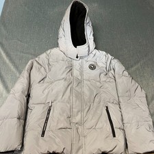 Abercrombie Kids Unisex Puffer Jacket Size 15/16 Gray Hood Sherpa Lined Winter