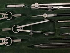 vintage faber castell drafting compass set in green case