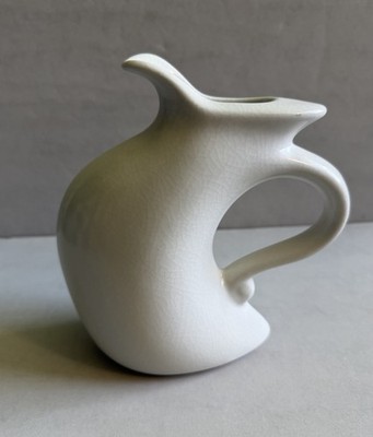 Vintage Michael Lambert Dancing Pottery Creamer Pitcher White 7'' Signed