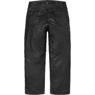 Supreme S Logo Leather Baggy 5-Pocket Jean Black Brown 2colors