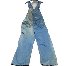 Vintage Round House Denim Bib Overalls Farmers Trucker Grunge Distress USA 48x32