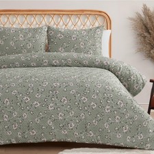 Botanical Embossed Sage Green Duvet Cover Set Queen/Full Size Bedding Set Ens...