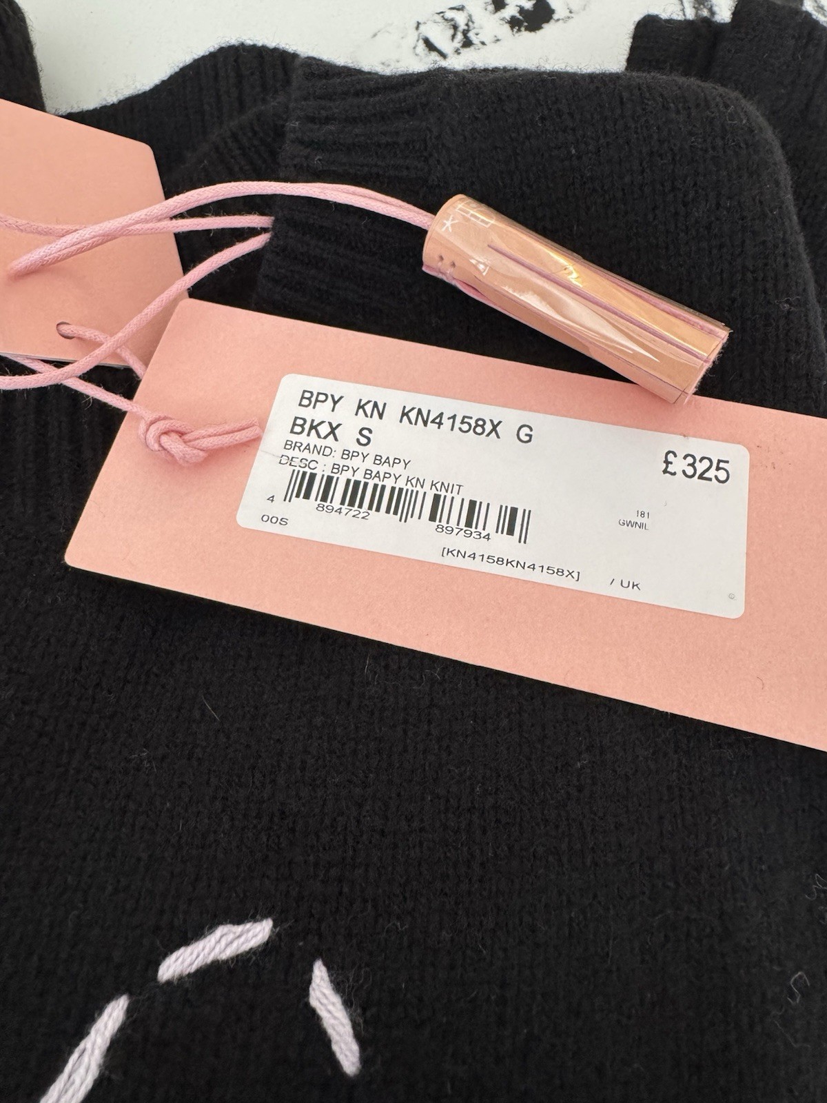 BAPY A Bathing Ape Wool Knit Sweater Dress Black Stitch Logo Sz S NWT thumbnail 4