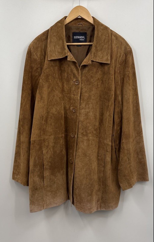 Bernardo Women's Brown Leather Long Sleeve Pockets Button Front Jacket Size 3X