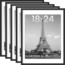 Set of 5 Black 18x24 Picture Frames for 16x20 with Mat or 18x24 Without Mat Wall