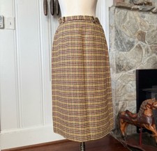 1960s Wool Houndstooth Plaid Vintage Shin Length Skirt Academia Preppy Size 6