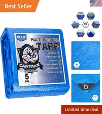 Blue Poly Tarp 10x12 Feet - Durable, 5 Mil Thick, Waterproof Protection