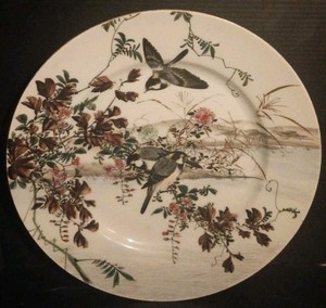 Antique Japanese Meiji Yokohama Jotendo 9" Plate Hand Painted Birds Signed Ryuko