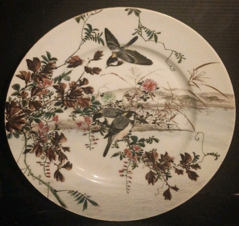 Antique Japanese Meiji Yokohama Jotendo 9" Plate Hand Painted Birds Signed Ryuko