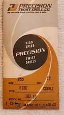 12ea Cobalt/M-42 Drill Bits No. 53 Precision Drill Co  018353