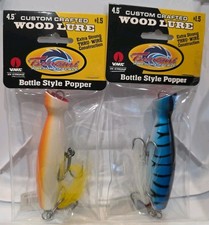 Lot of 2- Tsunami Custom Wood Lure 4.5" Bottle Style Popper 1-1/2oz 