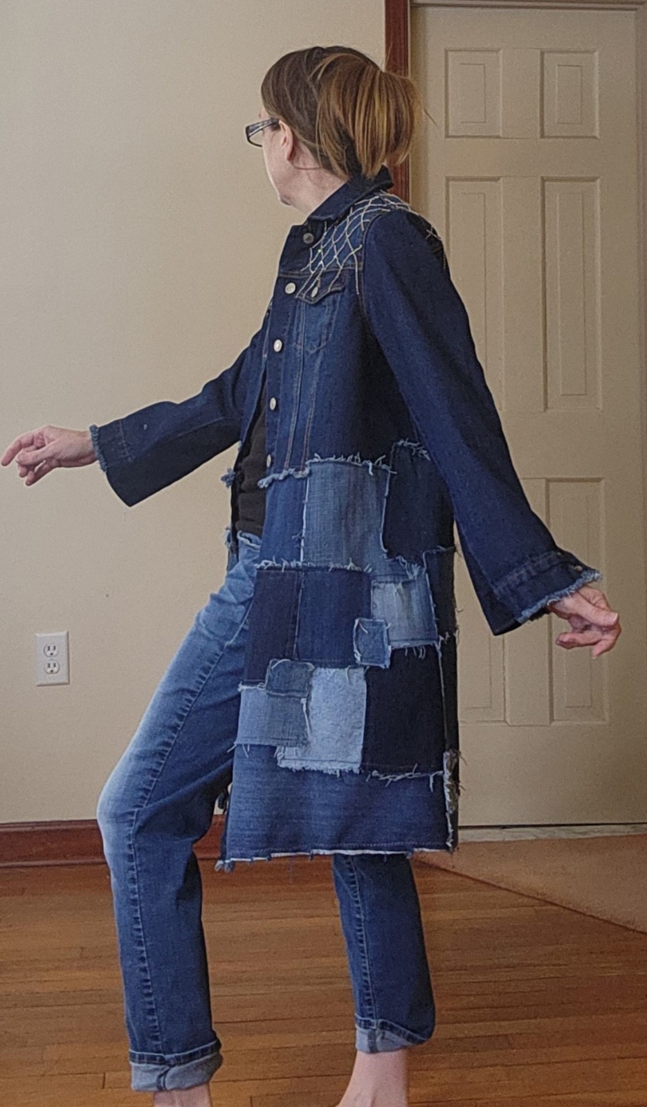 Upcycled Midi Denim Patchwork & Rhinestone Coat J… - image 10