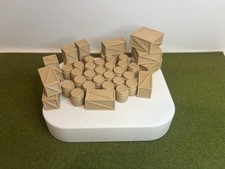 Set of 40 - HO Scale Wood Look Barrels and multiple size Wood Look Crates