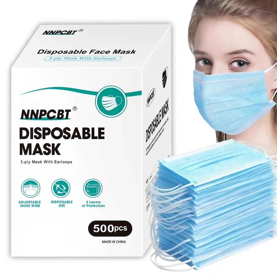 500 Pcs Blue Disposable Face Masks, 3 Ply Face Masks Disposable for Adults, D...