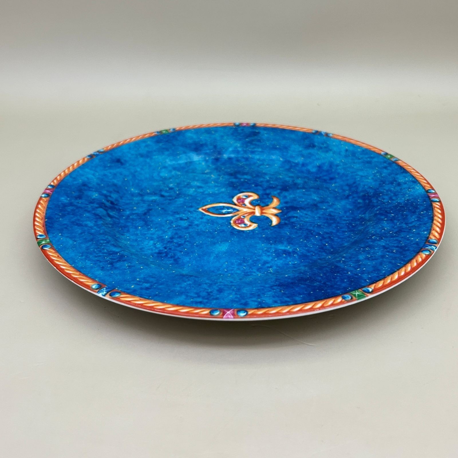 Philippe DeShoulieres Fleur de Lys Salad Plate 8.5 in Limoges Blue Yellow Edge