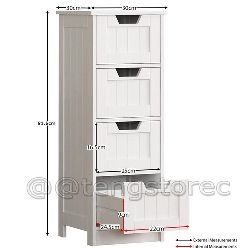 Bathroom Cabinet Free Standing Storage Unit 4 Drawers Floor Cupboard Wood, White - Picture 10 of 12