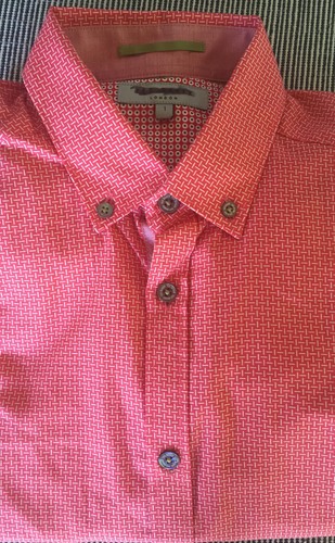 Ted Baker Red or Blue Tiny Bars Geo Print Fitted Shirt NWOT MSRP $145 - Picture 4 of 13