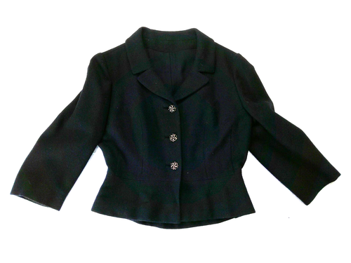 Vintage 40er 50er Marine 3/4 Arm Tailored Kurz Anzug Blazer Sakko M