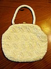 BEAUTIFUL VTG EVENING PURSE BEIGE WITH SEQUINS+ BEADED LEAVES HANDMADE HONG KONG