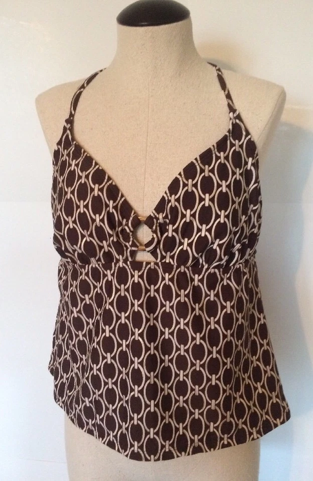 Sand N Sun Tankini Swimsuit Top Brown Gold Ivory Women’s Size Medium 8-10 - Image 3 of 4