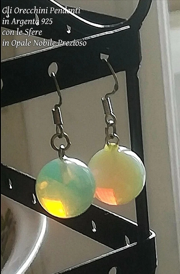ORECCHINI OPALE AUSTRALIANO NATURALE SFERA ARGENTO 925 GIOCHI DI LUCE ROSSO/BLU - Immagine 4 di 4