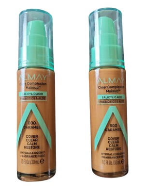 Almay Clear Complexion Makeup Foundation Lot Of 2 - 800 Caramel - Hypoallergenic