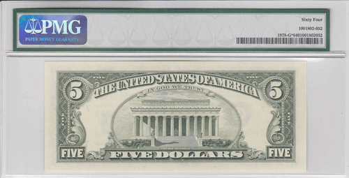 1985 $5 Federal Reserve Star Note Chicago District FR 1978-G* PMG Choice 64 - Picture 5 of 5